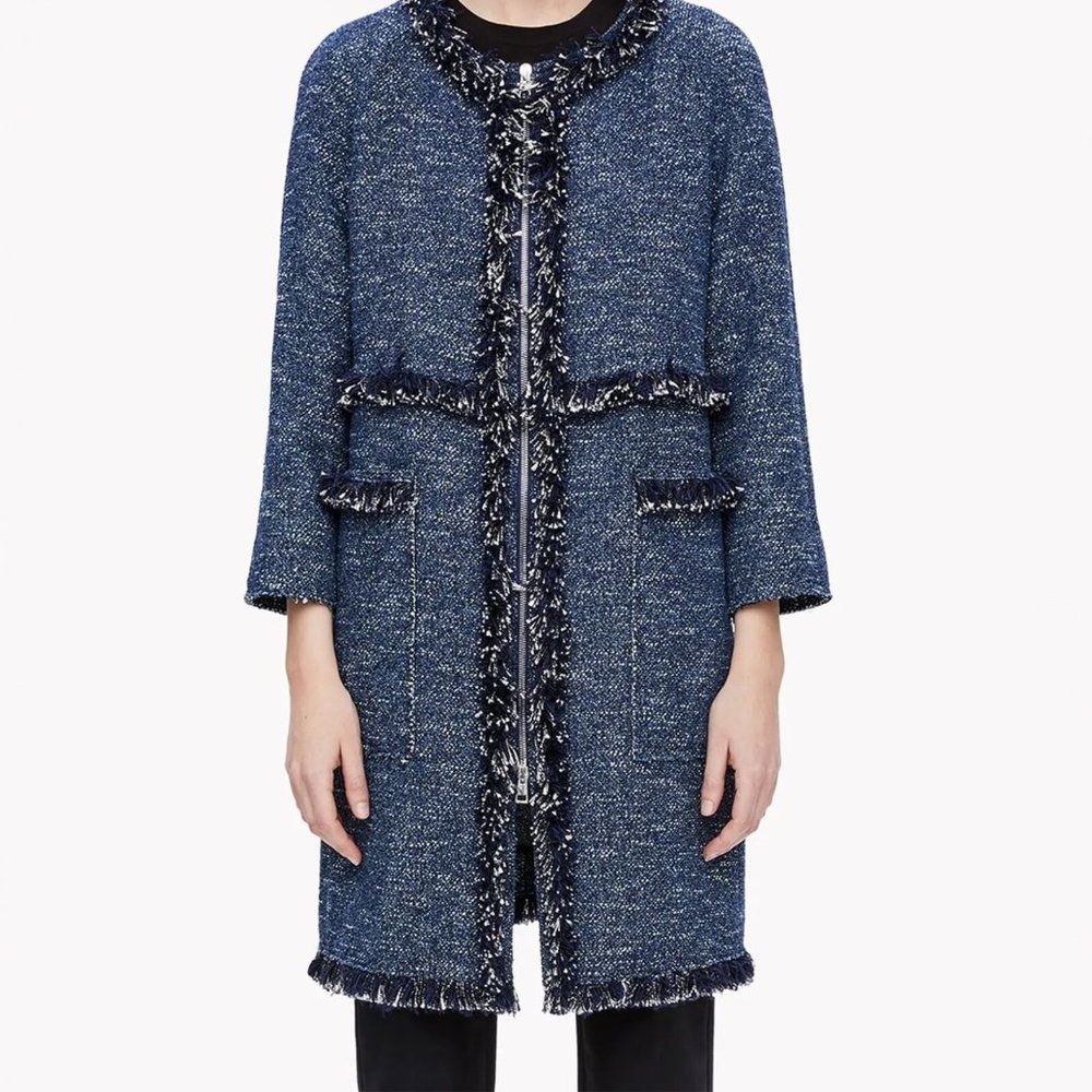 NWT Theory Womens Medium Zarafilla Tweed Coat with Fringe Hem - Picture 1 of 8